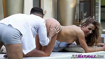 babe rides her lover outdoors sensually, then drops to give an erotic blowjob in high definition