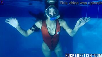 Helen star rocks sexy swimwear for a thrilling night apnea pool adventure!