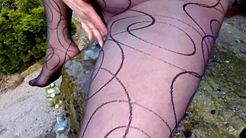 hot-pussy66 showcases the best of black pantyhose in outdoor solo fetish play