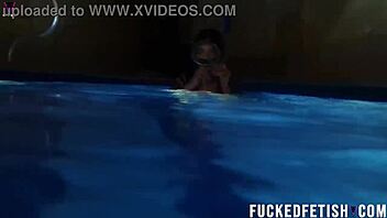 Helen star rocks sexy swimwear for a thrilling night apnea pool adventure!