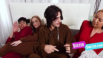 In a steamy Asian group session, petite skinny 18+ teens swap partners and warm up for taboo 4 some fucking.