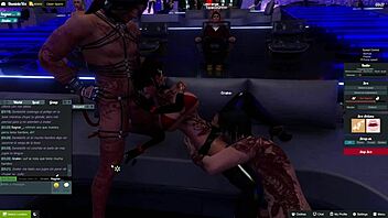 In 3DXChat, Lolivix enjoys a wild threesome with a redhead slut getting rough anal fucking in public