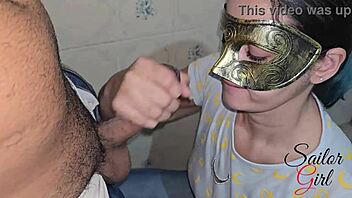 That sailor girl hotwife swallows cum after a sexy blowjob session