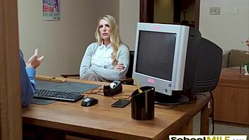 Beautiful blonde Joslyn Jane seduces principal with rough fucking to dodge expulsion troubles