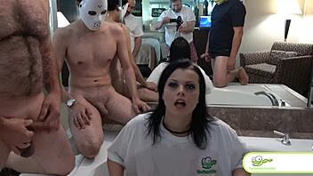 nadia white's massive tits jiggle wildly during intense doggystyle and bent over pussy pounding in gangbang