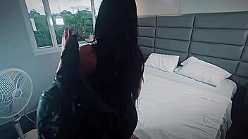 sharing hotel room with hot latina milf leads to wild monster cock blowjob and fucking!