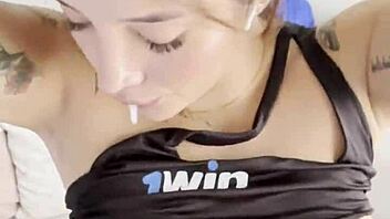 She felt incredibly horny that day. So this sexy Colombian milf masturbated wildly on her boss's sofa with big tits bouncing.