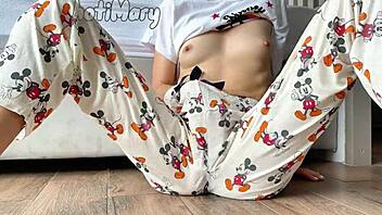 Horny Petite 18+ Girl in Pajama Masturbates Small Tits and Squirts Orgasm!