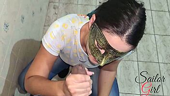 That sailor girl hotwife swallows cum after a sexy blowjob session