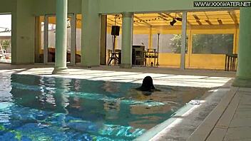 Hey, check out Jessica Lincoln looking amazing in her pink bikini while splashing around in the pool with friends