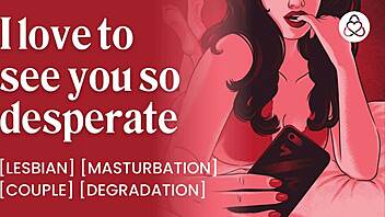 lesbian dominant girlfriend whispers jerk off instructions over phone with vibrator leading to real orgasm