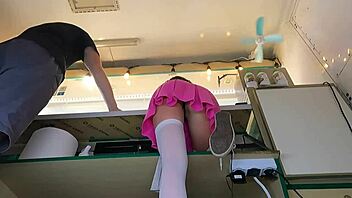 I couldn't resist kissing her cute naked ass at work while she bent over the counter