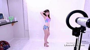 Gorgeous shy model gets fucked in a modeling audition on sofa with cum swallow.