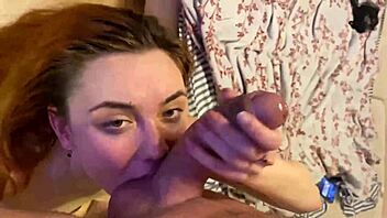 Redhead slut deepthroats big cock for massive facial cumshot from leo casanova