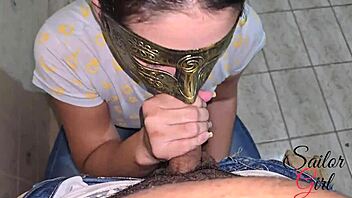 That sailor girl hotwife swallows cum after a sexy blowjob session