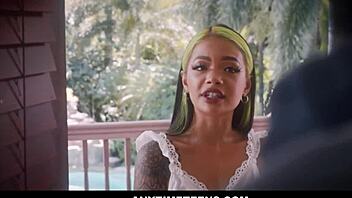 Is tiny Asian teen Paisley Paige using her tight pussy to pay debts with Peter Green's monster cock?