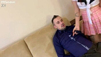 oh god these reckless pervs are humiliatin the teacher by spittin all over his face in double femdom