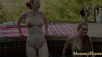 redhead milf queening gorgeous stepdaughter in bikini during lesbian face sitting and fingering