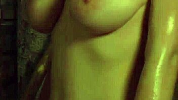 busty lesbian slave with big natural boobs gets washed and prepared in garage for her dominant mistress