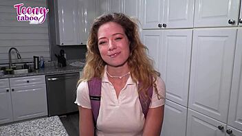 Teen River Lynn learns how to cum from intense creampie action in missionary and doggystyle.