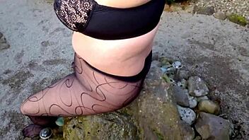 hot-pussy66 showcases the best of black pantyhose in outdoor solo fetish play