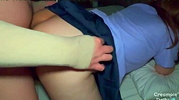 sweet student girl with tight juicy pussy gets bent over by older man for creampie