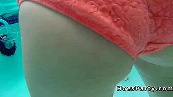 two perky big tits babes get banged hard by monster cocks in a wild poolside group party with blowjobs and pov action