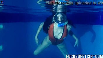 Helen star rocks sexy swimwear for a thrilling night apnea pool adventure!