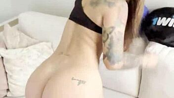 She felt incredibly horny that day. So this sexy Colombian milf masturbated wildly on her boss's sofa with big tits bouncing.