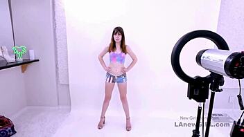 Gorgeous shy model gets fucked in a modeling audition on sofa with cum swallow.