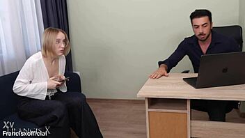 What happens when young secretary faces boss's rough punishment on office desk?