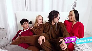 In a steamy Asian group session, petite skinny 18+ teens swap partners and warm up for taboo 4 some fucking.