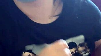 curvy amateur with natural tits gives deepthroat pov blowjob leading to cum on tits