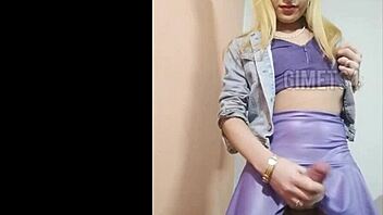 Crossdressing hottie gime playing with her shedick in garage