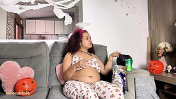 Hey, join this chubby ebony for a fun Halloween movie night filled with farts and burps.