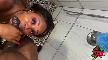 So yeah, sharing a steamy shower with my thick chocolate friend turns into wild big cock action.