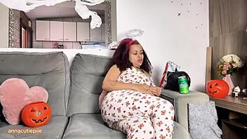 Hey, join this chubby ebony for a fun Halloween movie night filled with farts and burps.