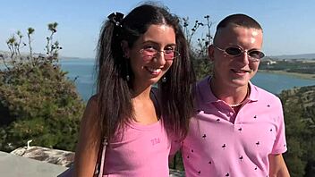 the stranger invited the couple for tea but a bi threesome happened - his big dick fucked the ass and pussy at once - 3 79