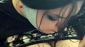 curvy amateur with natural tits gives deepthroat pov blowjob leading to cum on tits