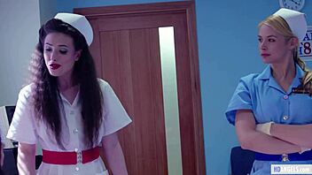 What a strange hospital with lesbian nurses and doctors licking pussy in group action!