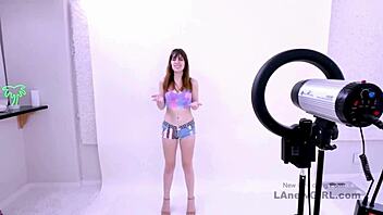 Gorgeous shy model gets fucked in a modeling audition on sofa with cum swallow.