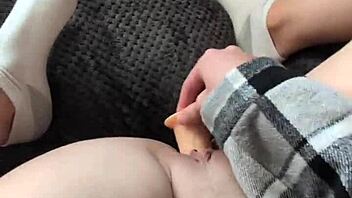 the thick white girl in pov grabs her dildo toy and fucks it solo with moans until orgasm