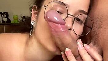I adore how nerdy beauty Debora Prado gives sloppy blowjob on my big Brazilian cock