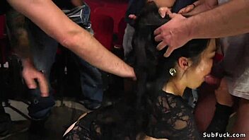 asian slut gets gangbanged in bizarre xxx theater orgy