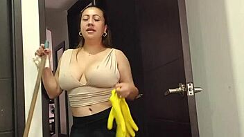 Ride my hard cock deep, you hot Latina milf maid, and swallow that pov cumshot now