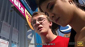 hunt4k features a young chick riding a guy's cock while her submissive cuckold watches nearby