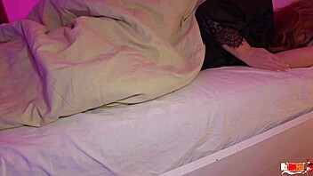 Woman and guy share bed waking to blowjob and cum load on face