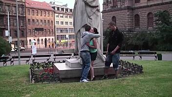 Public Sex Threesome in City Center with Young Cute Teen!