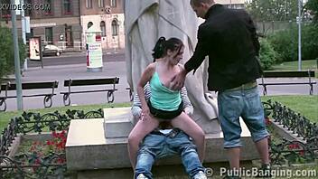Public Sex Threesome in City Center with Young Cute Teen!