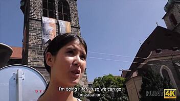 hunt4k features a young chick riding a guy's cock while her submissive cuckold watches nearby